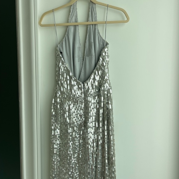 CD Greene Silver Faux Leather detailed halter gown with slit - Picture 7 of 8